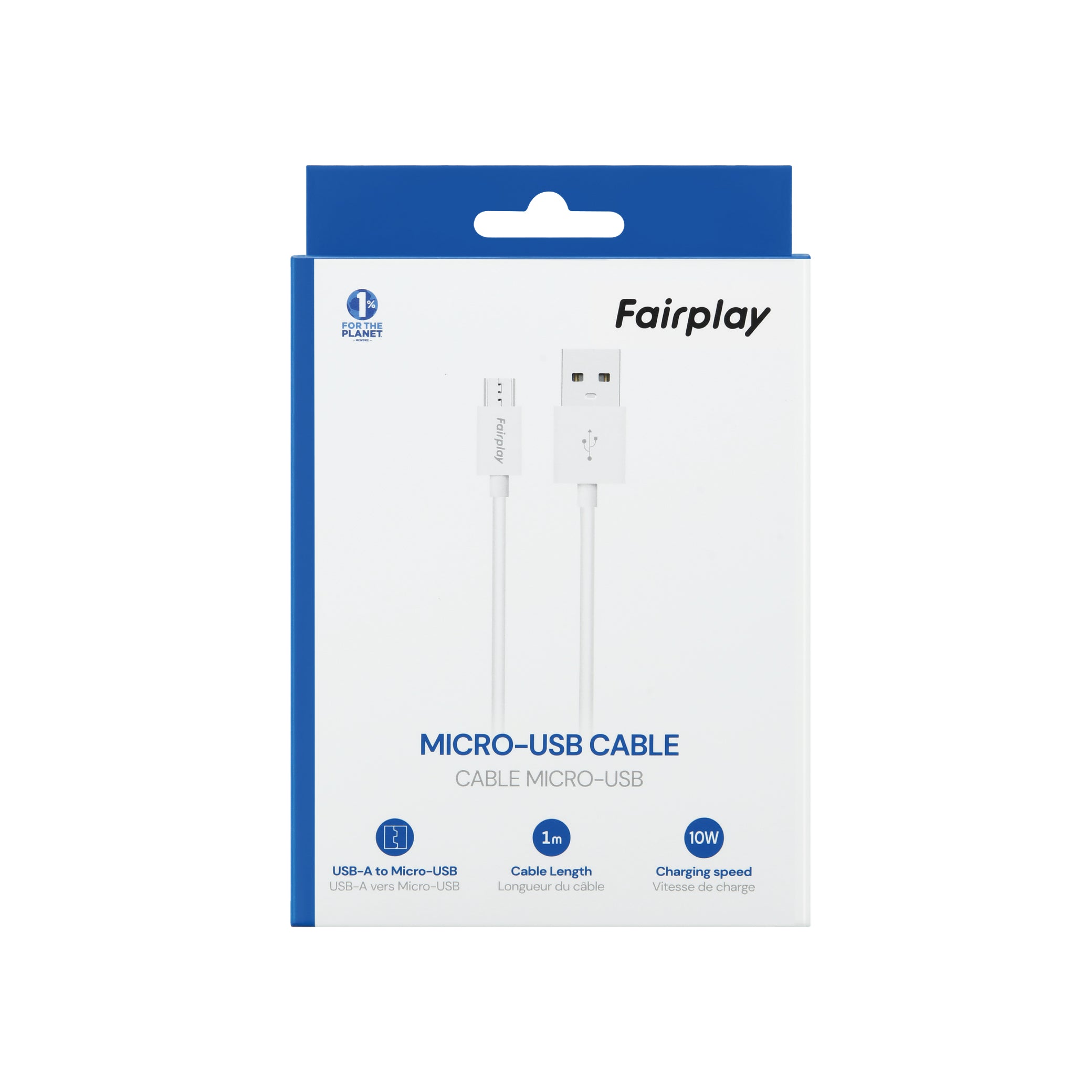 Fairplay Micro-USB - USB-A -kaapeli, 1m, 10W, valkoinen