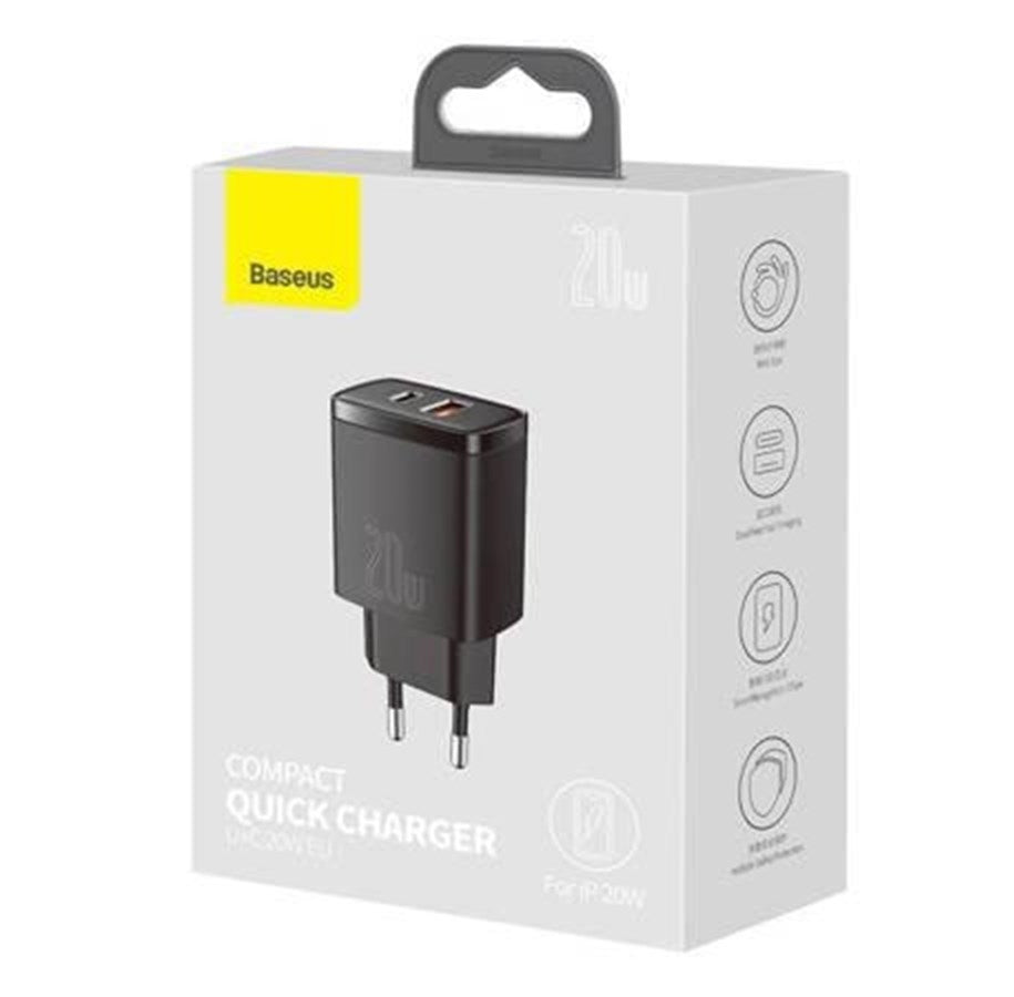 Baseus Compact pikalaturi, USB-C + USB-A, 20W