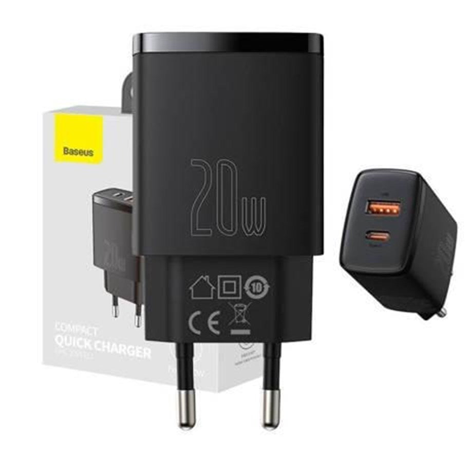 Baseus Compact pikalaturi, USB-C + USB-A, 20W