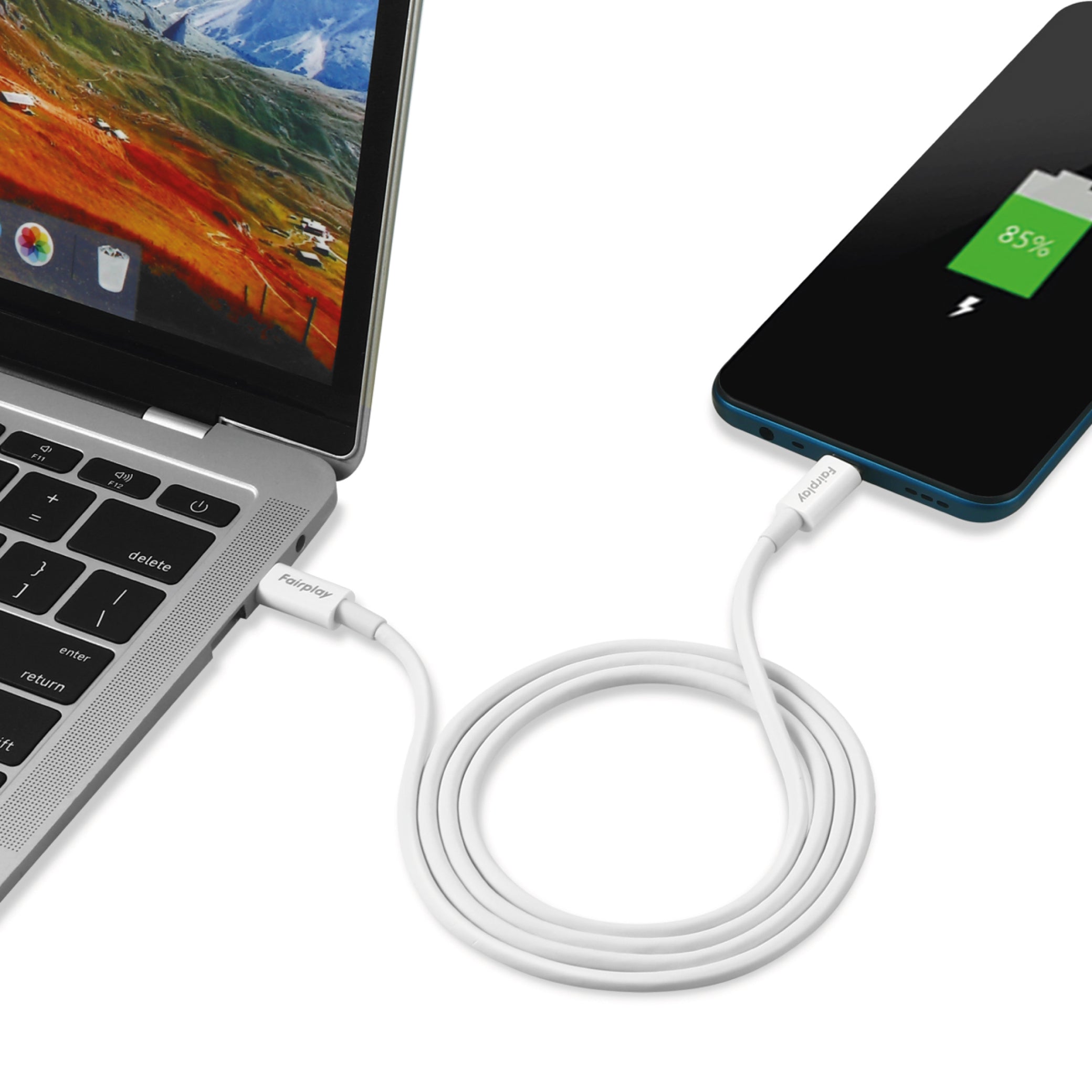 FAIRPLAY Kaapeli 60W USB-C - USB-C, 1m (valkoinen)
