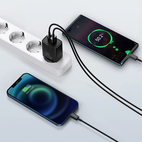 BASEUS Compact pikalaturi, USB-C + USB-A, 20W