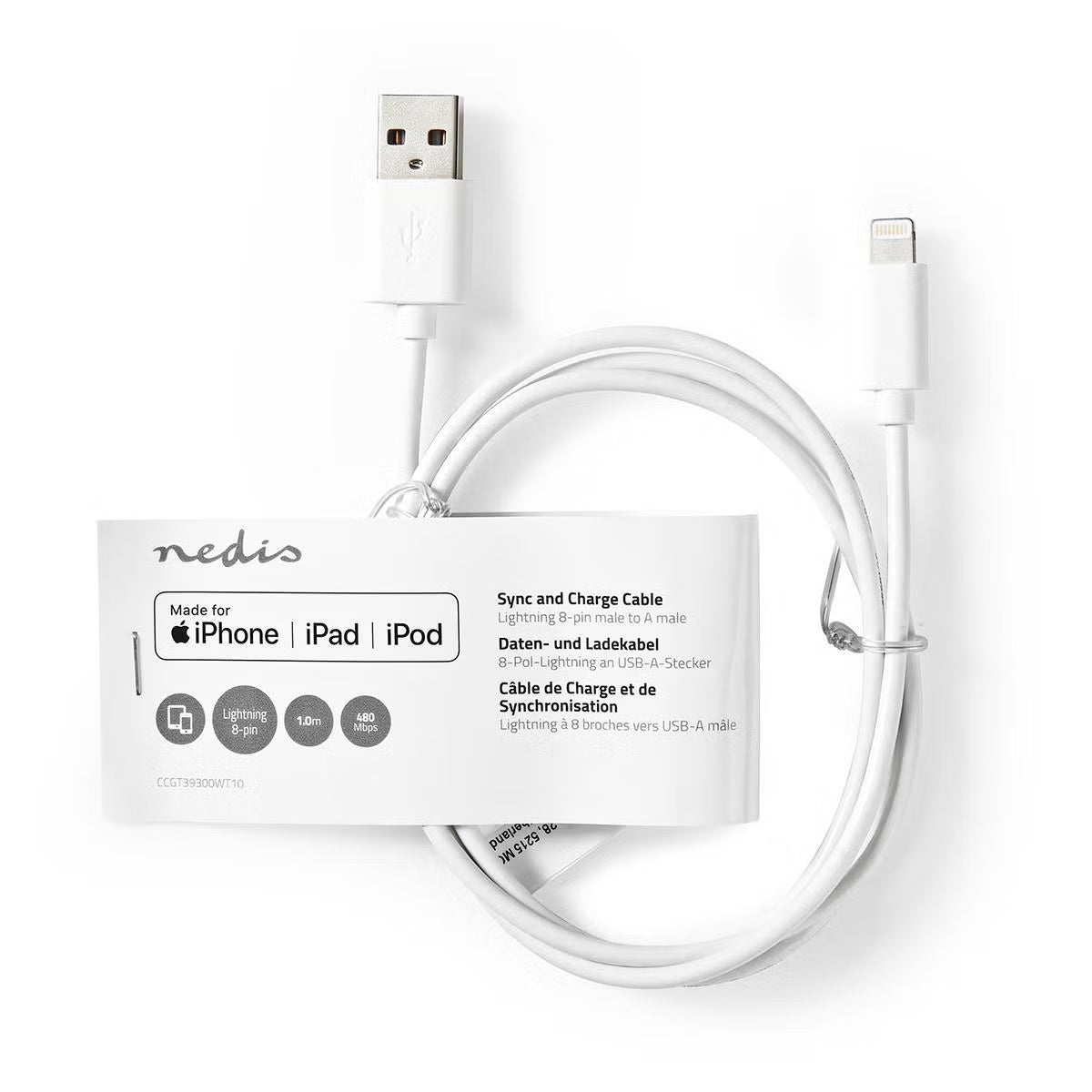Nedis USB-A - Lightning kaapeli, 12W, 1m