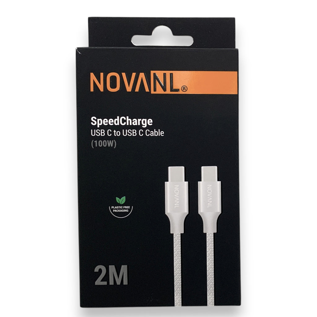 NOVANL SpeedCharge USB C - USB C -kaapeli 100W, 2m, valkoinen