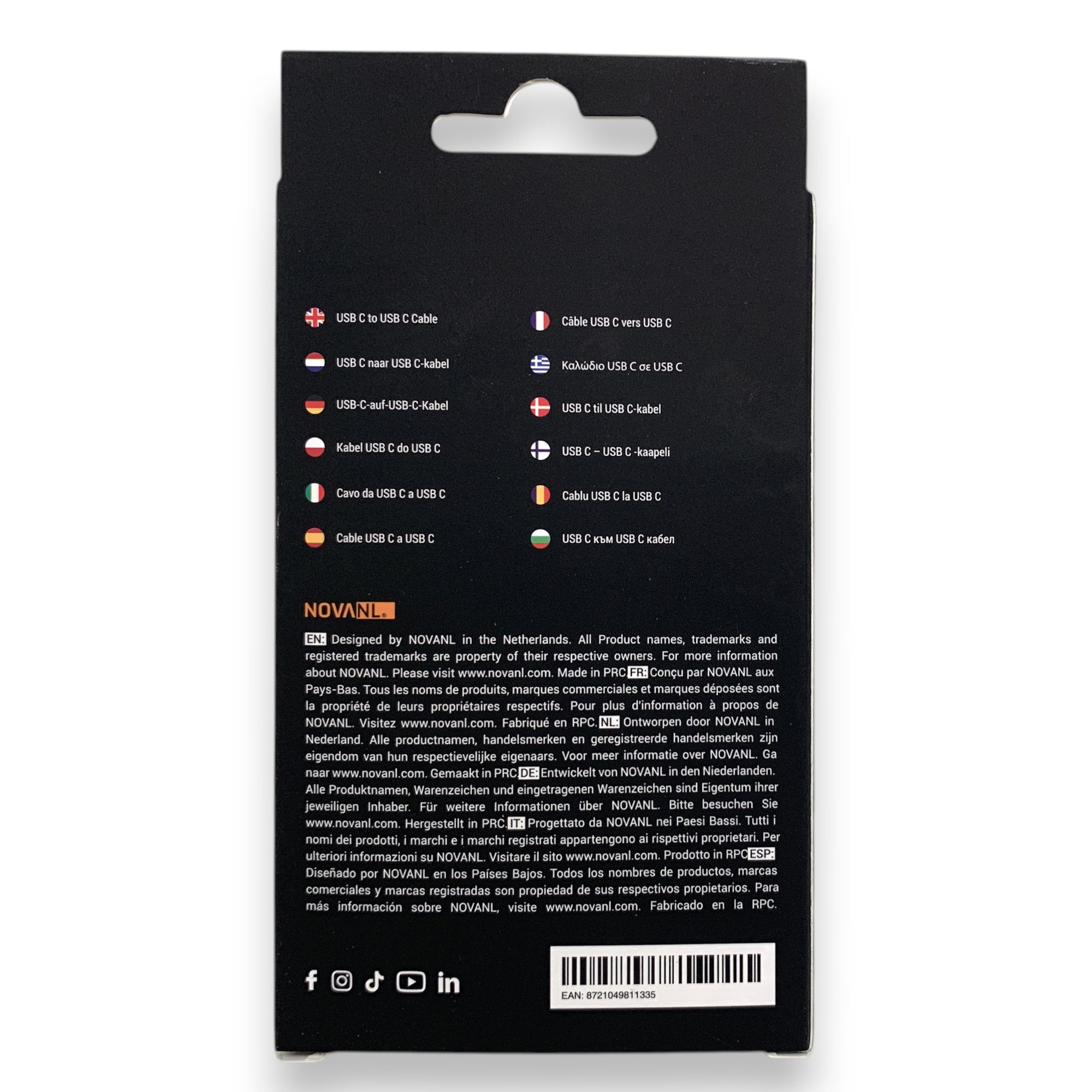 NOVANL SpeedCharge USB C - USB C -kaapeli 100W, 2m, valkoinen