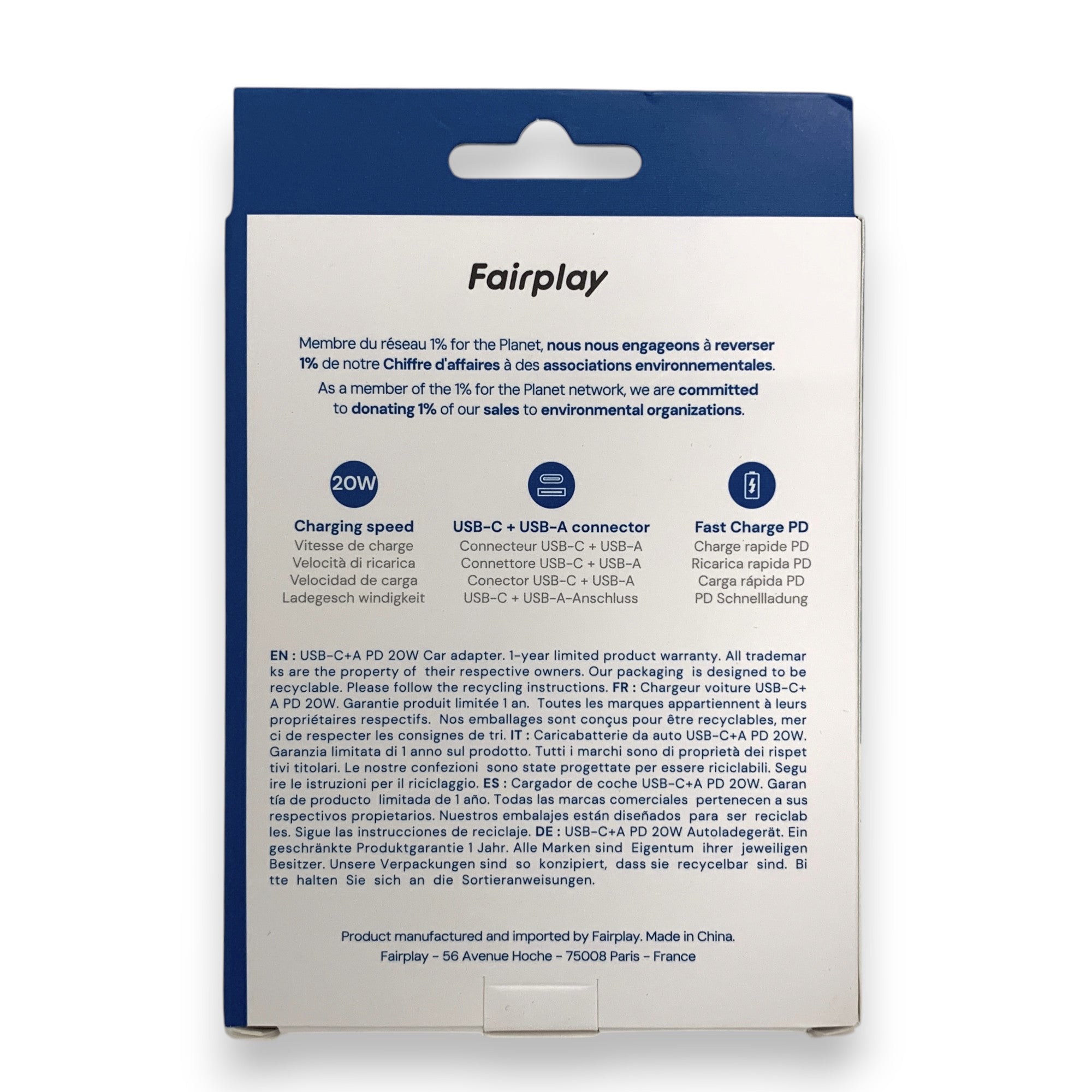 Fairplay autolaturi, 20W, USB-A + USB-C